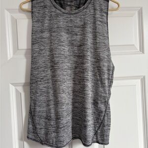 Danskin Now Women's Tank Top L Gray Heather Striped Ruffled Back Workout Gym